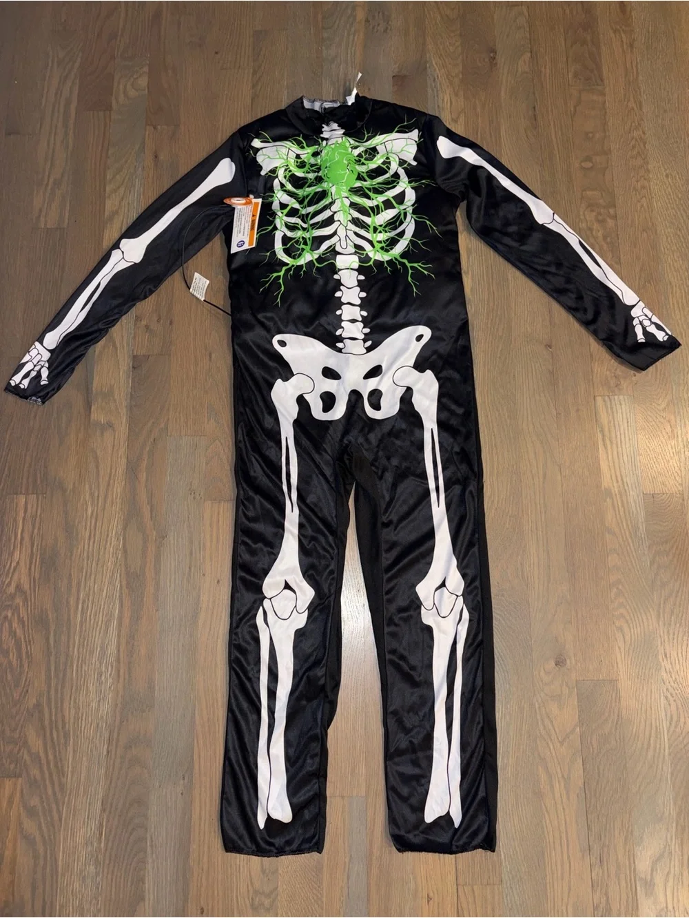 NWOT Youth Light Up Skeleton Halloween Costume Bodysuit One Piece Black